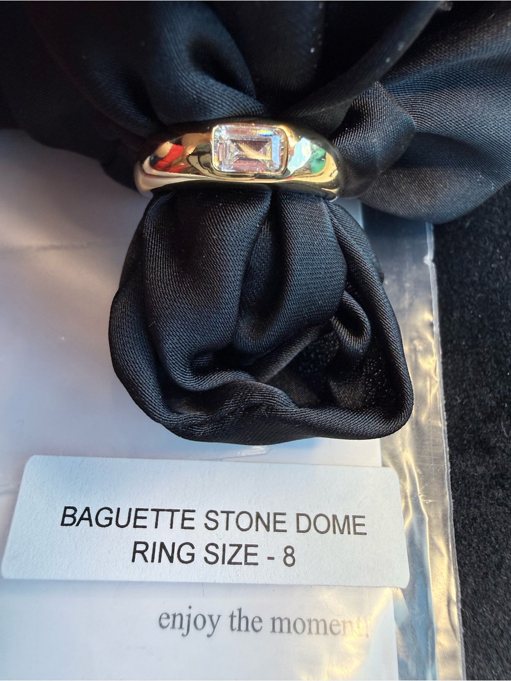 Gold Baguette Stone Dome Ring - Clear Stone